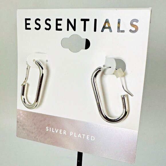 Essentials Silver Wire Hook Rectangular Oval Hoop Earrings $40 MSRP - Picture 3 of 7